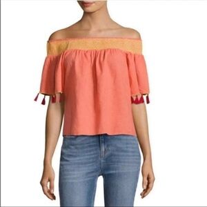 Banjanan Coral Wow Off The Shoulder Tassel Blouse- Size Medium